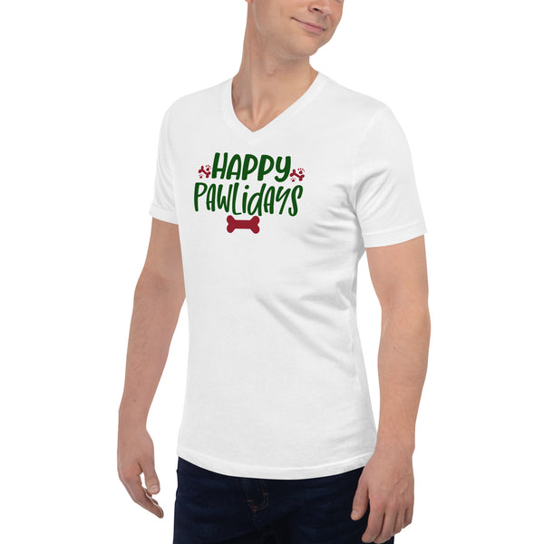 Happy Pawlidays Unisex Short Sleeve V-Neck T-Shirt