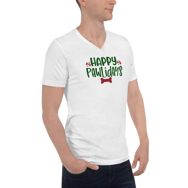 Happy Pawlidays Unisex Short Sleeve V-Neck T-Shirt