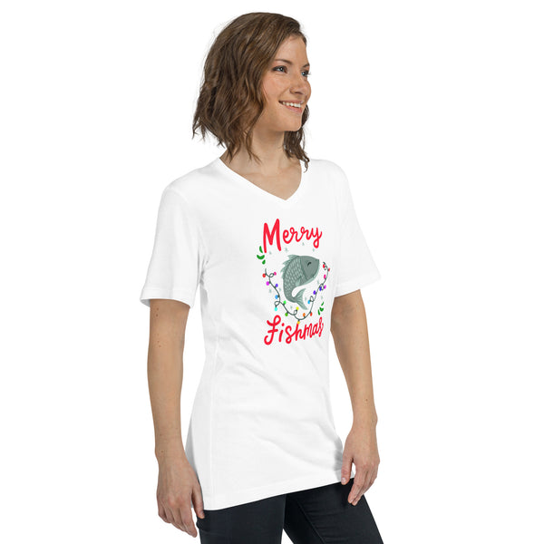 Merry Fishmas Unisex Short Sleeve V-Neck T-Shirt