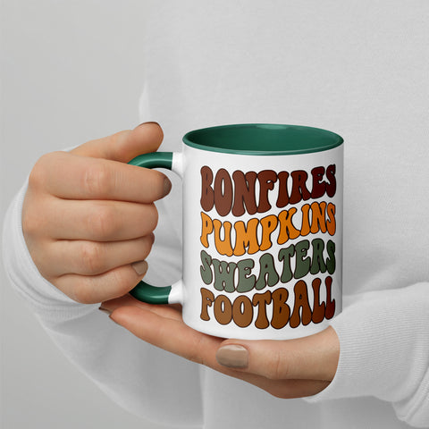 Bonfires Pumpkins Sweaters Football Mug with Color Inside