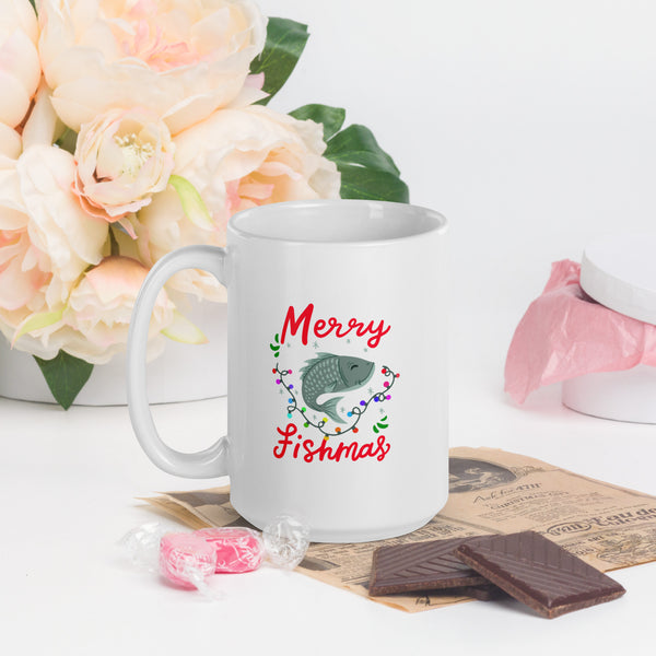 Merry Fishmas White glossy mug