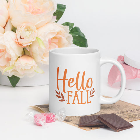 Hello Fall White glossy mug
