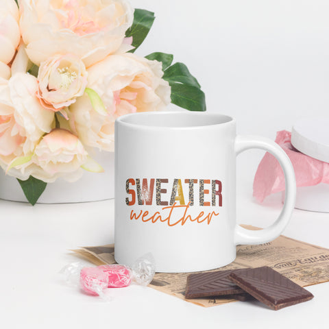 Sweater Weather White glossy mug