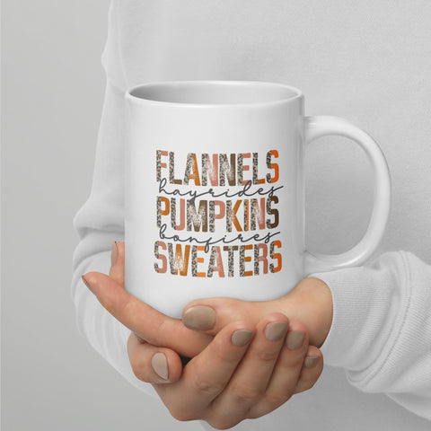 Flannels Pumpkins White glossy mug