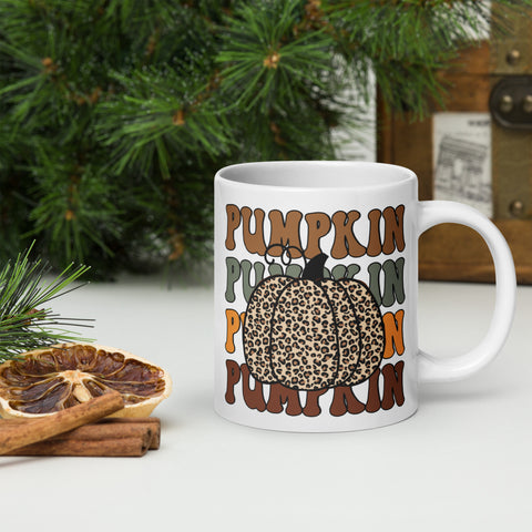 Pumpkin Leopard White glossy mug