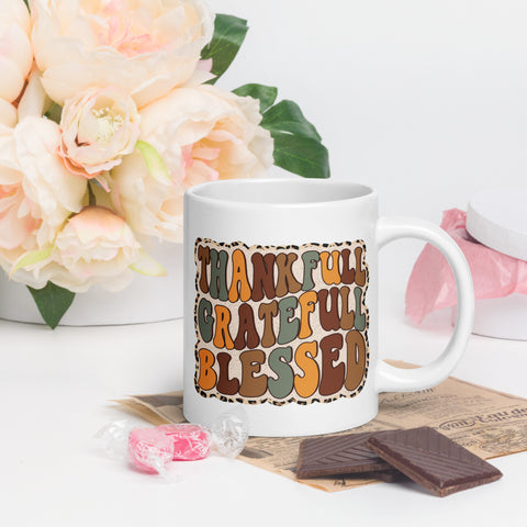 Thankfull Gratefull Blessed White glossy mug